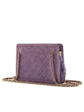 CHANEL Vintage Purple Quilted Suede Chain Link Shoulder Bag CC Logo Tassel Charm